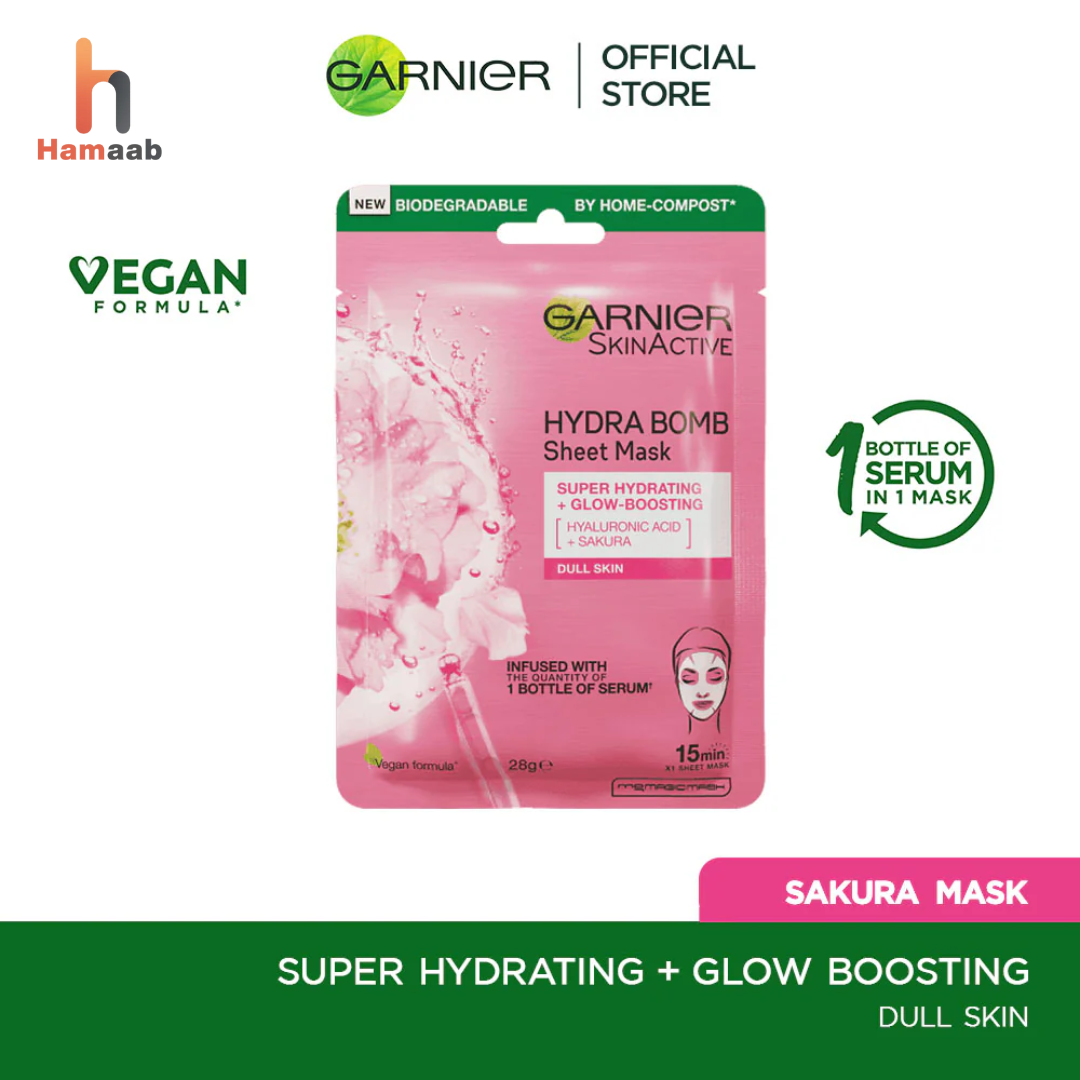Garnier Skin Active Hydra Bomb Ultra Hydrating + Plumping Face Mask, 28g – Enriched with Sakura Extract